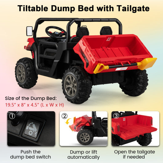 24V Ride On Kids Car with Dump Bed and Remote Control-Red