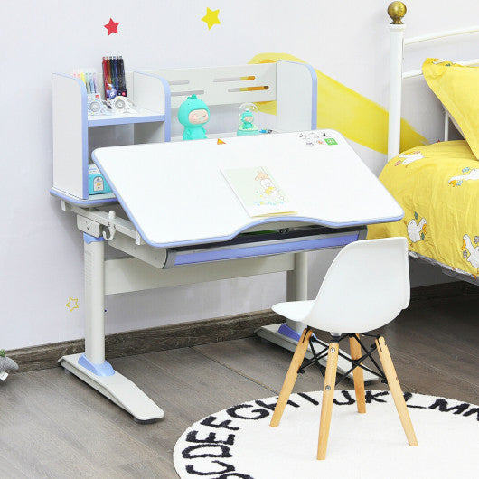 Kids Multifunctional Writing Desk with Tilt Desktop and Book Shelf-Blue