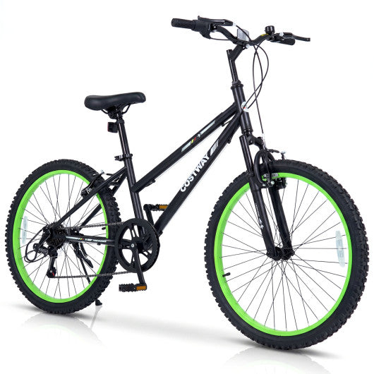 24 Inch Kids Mountain Bike Adjustable with 7 Speed and Suspension Fork-Black