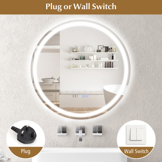 24 Inch Anti-Fog Bathroom Wall Mirror with 3-Color LED Lights and Temperature Display