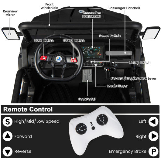 24V Ride On Kids Car with Dump Bed and Remote Control-Black