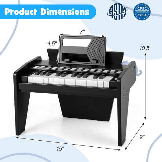 25 Keys Kids Piano Keyboard with Adjustable Speed and Volume-Black