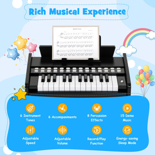 25 Keys Kids Piano Keyboard with Adjustable Speed and Volume-Black