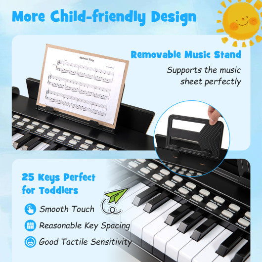 25 Keys Kids Piano Keyboard with Adjustable Speed and Volume-Black