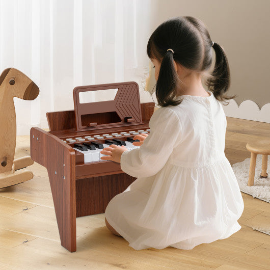 25 Keys Kids Piano Keyboard with Adjustable Speed and Volume-Brown