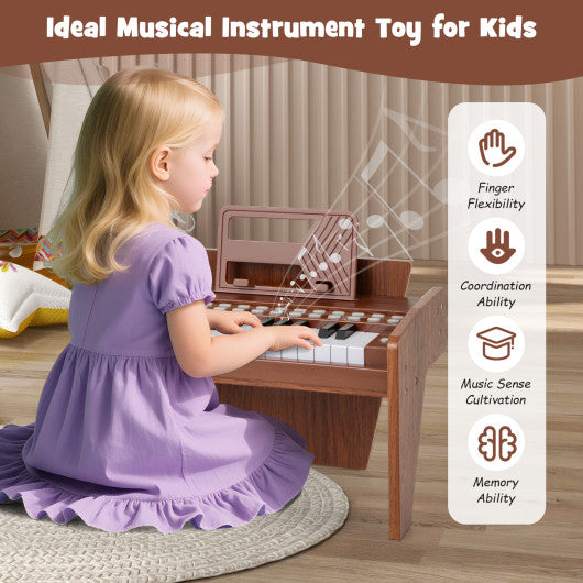 25 Keys Kids Piano Keyboard with Adjustable Speed and Volume-Brown