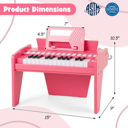 25 Keys Kids Piano Keyboard with Adjustable Speed and Volume-Pink