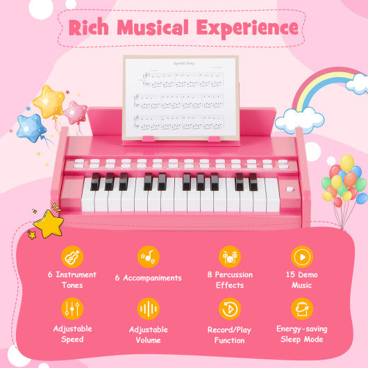 25 Keys Kids Piano Keyboard with Adjustable Speed and Volume-Pink