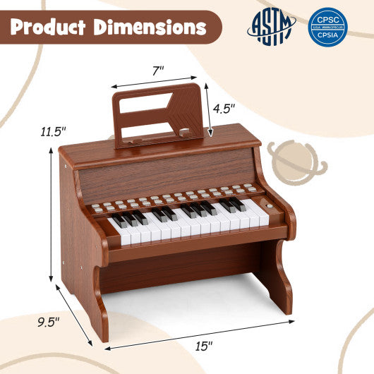 25 Keys Kids Piano Keyboard with Adjustable Speed and Teaching Mode-Brown