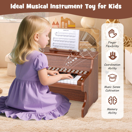 25 Keys Kids Piano Keyboard with Adjustable Speed and Teaching Mode-Brown