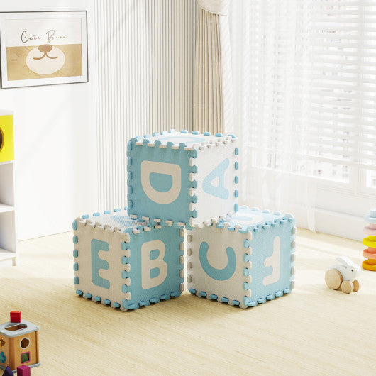 26 Pieces Interlocking ABC Play Mats with Detachable Letters-Blue