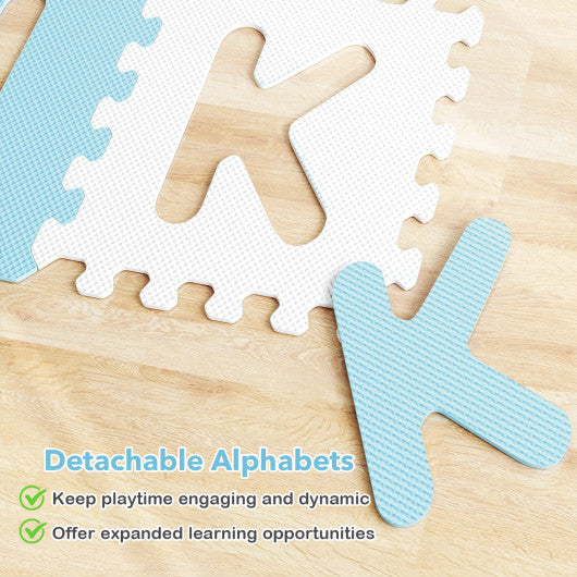 26 Pieces Interlocking ABC Play Mats with Detachable Letters-Blue