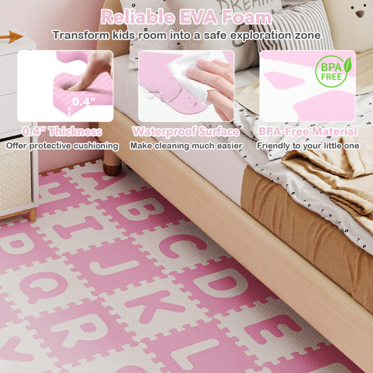 26 Pieces Interlocking ABC Play Mats with Detachable Letters-Pink