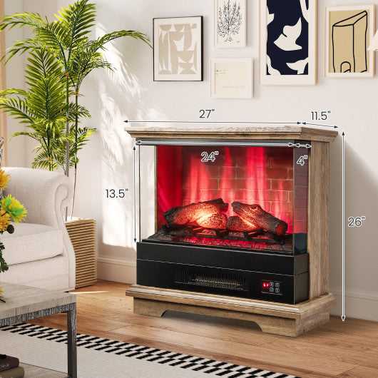27 Inch Freestanding Fireplace with Remote Control-Brown