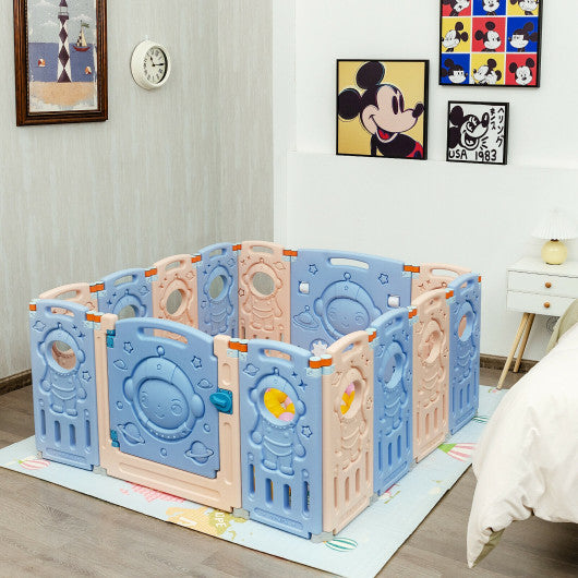 14-Panel Foldable Playpen Kids Activity Center with Lockable Door
