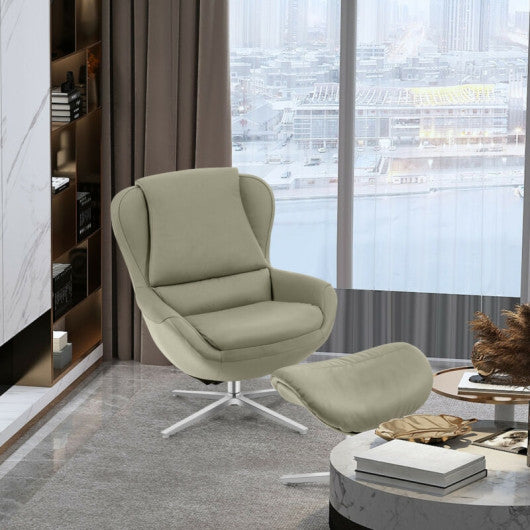 360¡ã Swivel Leather Lounge Chair with Ottoman and Aluminum Alloy Base-Gray