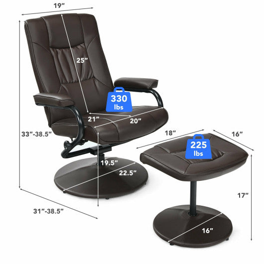 360¡ã PVC Leather Swivel Recliner Chair with Ottoman-Brown