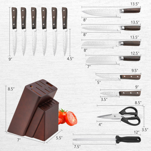15 Pieces Kitchen Knife Set with Wooden Block