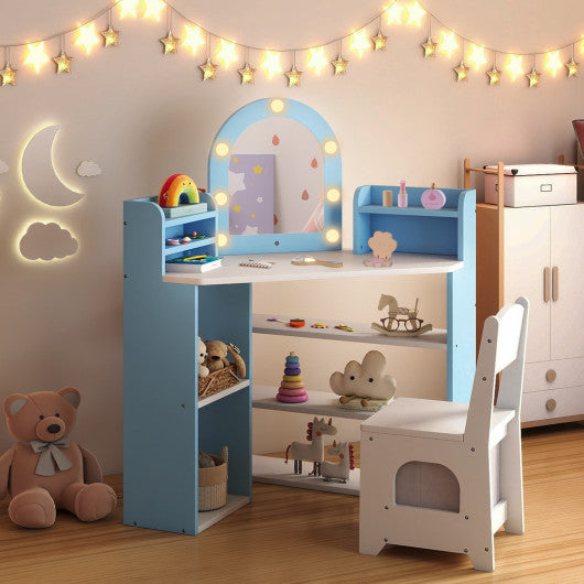 2-In-1 Kids Vanity Set with Lights for Toddlers 3+ Years Old-White