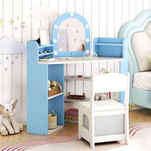 2-In-1 Kids Vanity Set with Lights for Toddlers 3+ Years Old-White