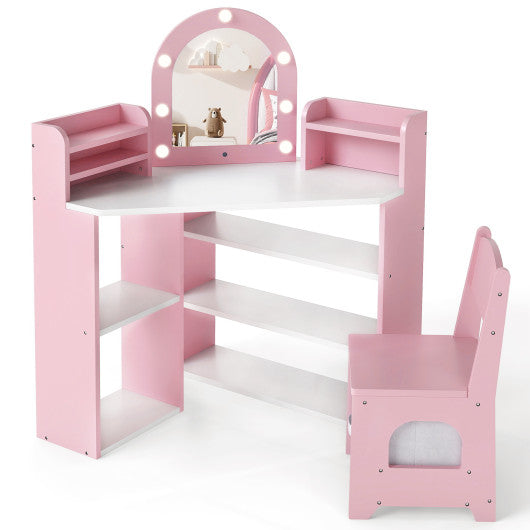 2-In-1 Kids Vanity Set with Lights for Toddlers 3+ Years Old-Pink