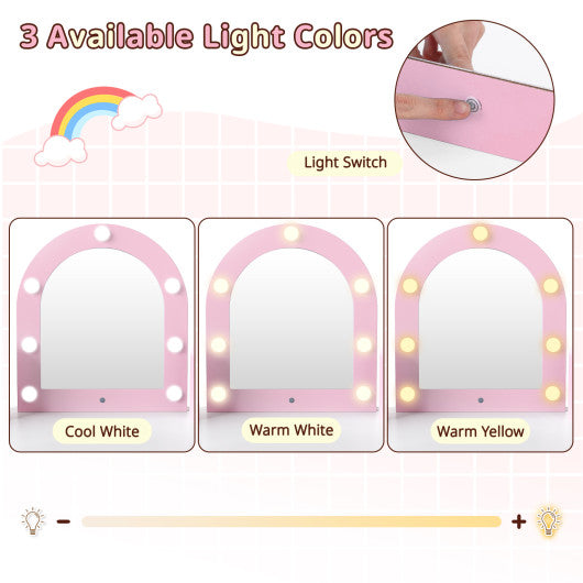 2-In-1 Kids Vanity Set with Lights for Toddlers 3+ Years Old-Pink