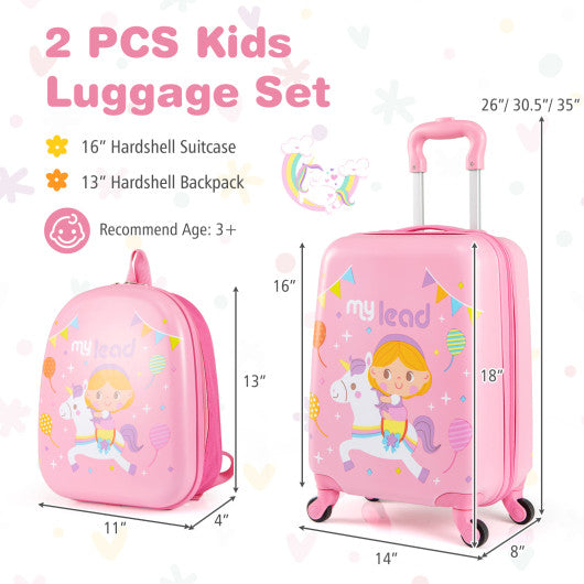 2 PCS Kid Luggage Set With Spinner Wheels for Children Boys Girls-Pink