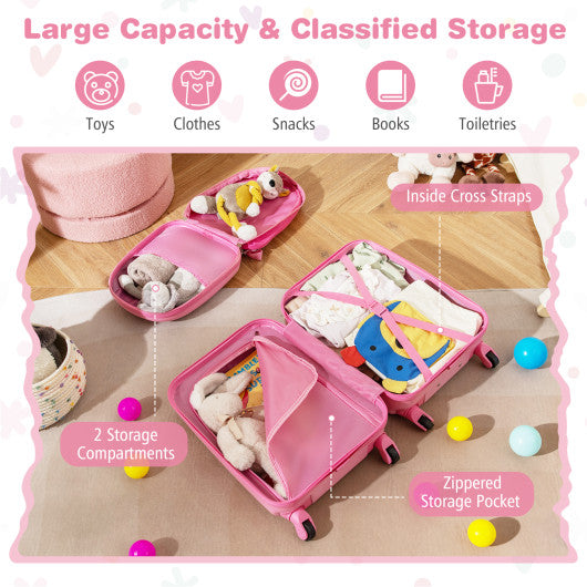 2 PCS Kid Luggage Set With Spinner Wheels for Children Boys Girls-Pink