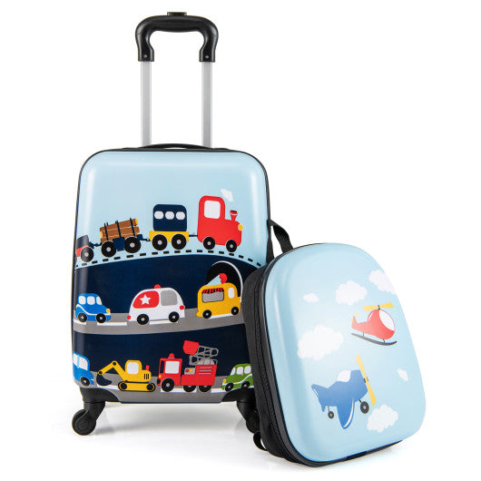 2 PCS Kid Luggage Set With Spinner Wheels for Children Boys Girls-Dark Blue