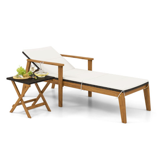 2 Piece Outdoor Chaise Lounge Chair Set Rattan Patio Chaise with Armrests