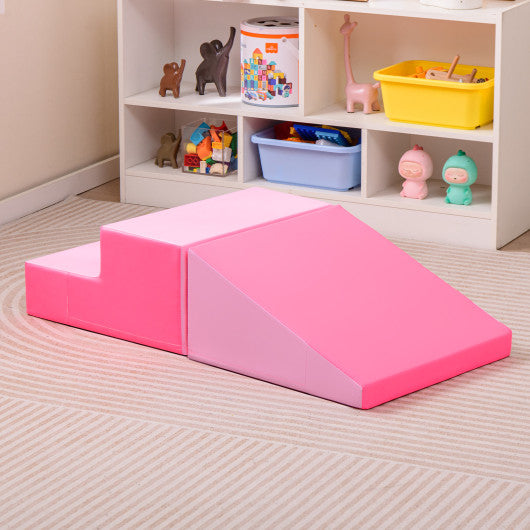 2-Piece Step and Slide Climber for Infants and Toddlers Baby Soft Play Set Foam Blocks-Pink