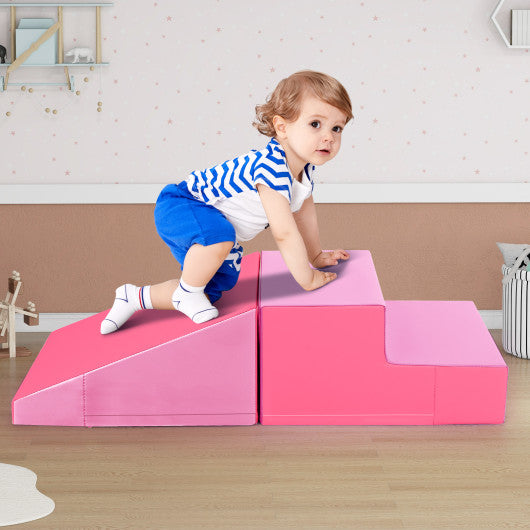 2-Piece Step and Slide Climber for Infants and Toddlers Baby Soft Play Set Foam Blocks-Pink