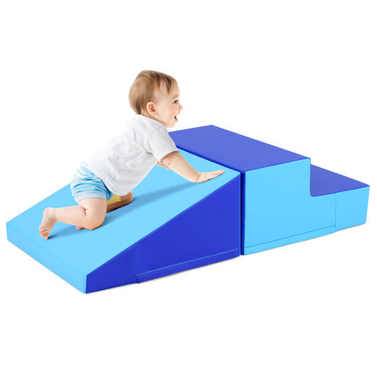 2-Piece Step and Slide Climber for Infants and Toddlers Baby Soft Play Set-Blue