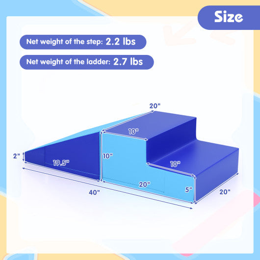 2-Piece Step and Slide Climber for Infants and Toddlers Baby Soft Play Set-Blue