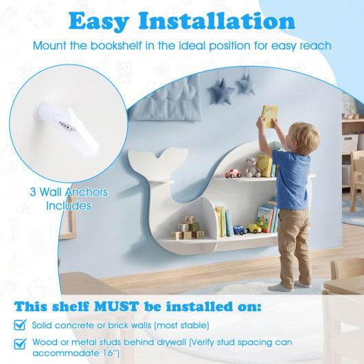 Floating Dolphin Shelves Wall Mounted Storage Display Rack-White