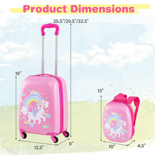 2 Pieces Kids Carry-on Luggage Set with 12 Inch Backpack-White