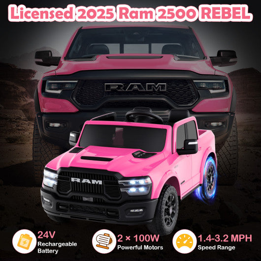 2 Seater 24V Ride on Toy for Big Kids Licensed Ram Truck with Remote and Music-Pink