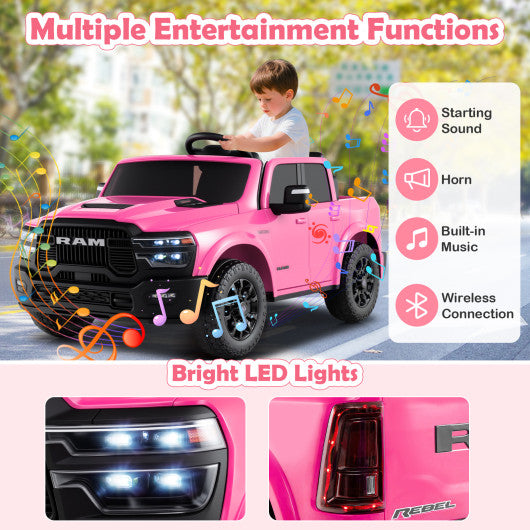 2 Seater 24V Ride on Toy for Big Kids Licensed Ram Truck with Remote and Music-Pink