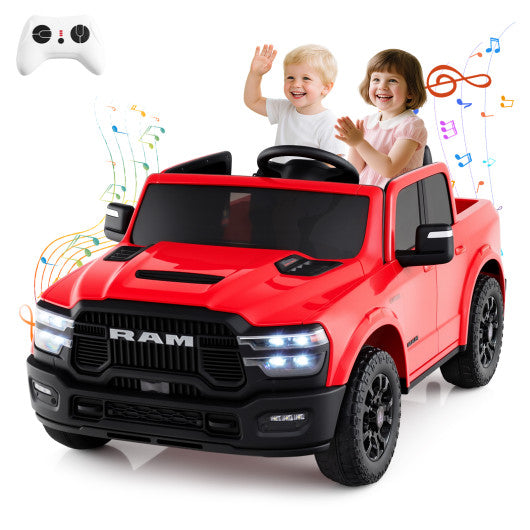 2 Seater 24V Ride on Toy for Big Kids Licensed Ram Truck with Remote and Music-Red
