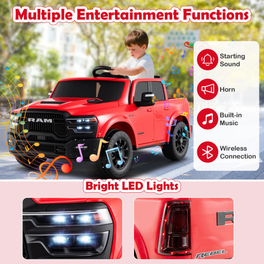 2 Seater 24V Ride on Toy for Big Kids Licensed Ram Truck with Remote and Music-Red