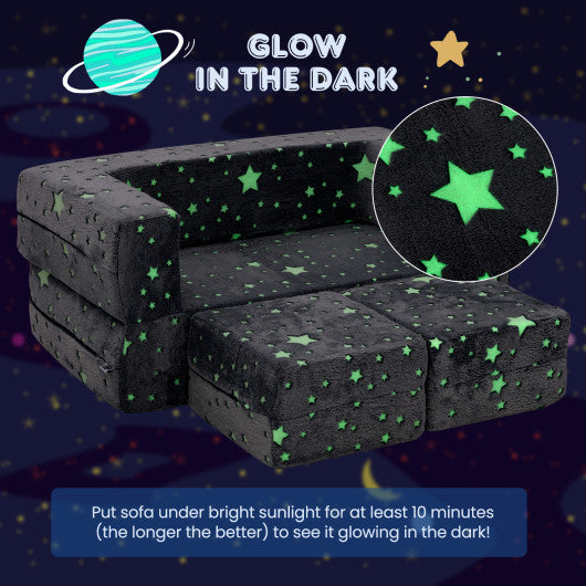 2 Seater Kids Play Couch with Removable and Machine Washable Flannel Cover-Gray