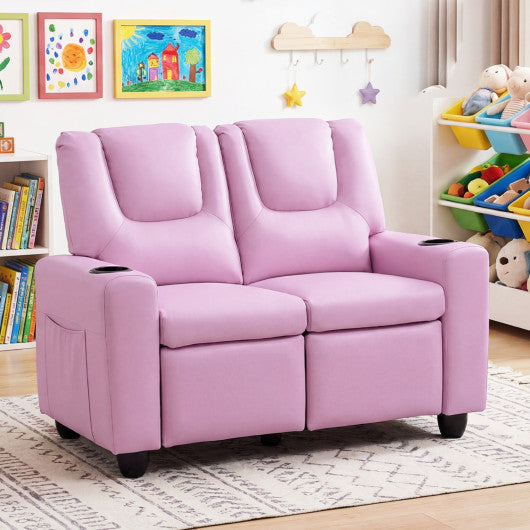 2-Seater Kids Recliner Double Toddler Sofa Chair with 2 Cup Holders-Pink