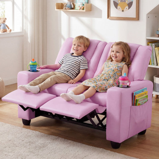 2-Seater Kids Recliner Double Toddler Sofa Chair with 2 Cup Holders-Pink