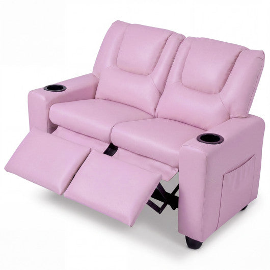2-Seater Kids Recliner Double Toddler Sofa Chair with 2 Cup Holders-Pink