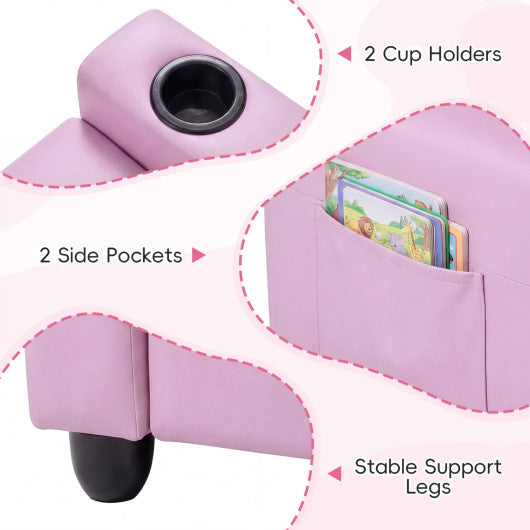 2-Seater Kids Recliner Double Toddler Sofa Chair with 2 Cup Holders-Pink