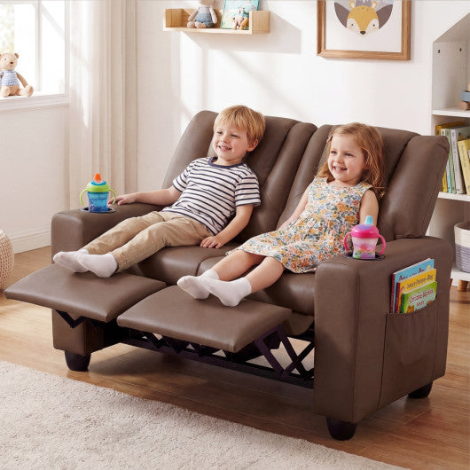 2-Seater Kids Recliner Double Toddler Sofa Chair with 2 Cup Holders-Brown
