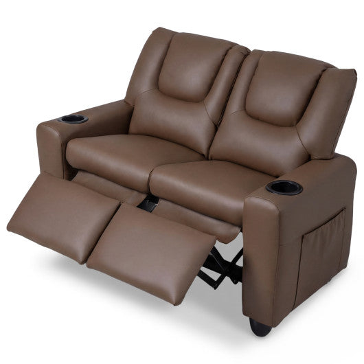 2-Seater Kids Recliner Double Toddler Sofa Chair with 2 Cup Holders-Brown