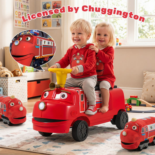 12V 2-Seater Kids Ride on Train with Height Adjustable Seat and Music Licensed Chuggington-Red
