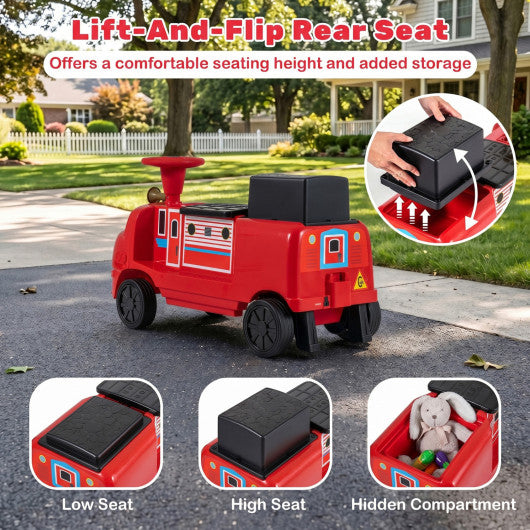 12V 2-Seater Kids Ride on Train with Height Adjustable Seat and Music Licensed Chuggington-Red