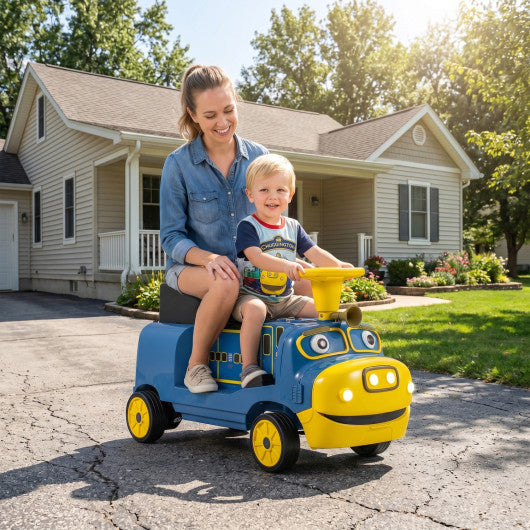 12V 2-Seater Kids Ride on Train with Height Adjustable Seat and Music Licensed Chuggington-Blue